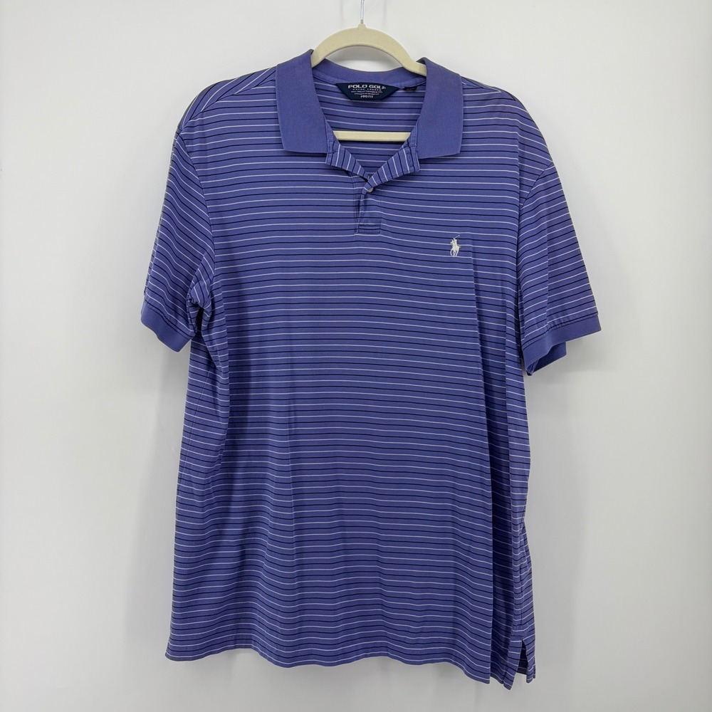 Polo Golf Mens L Purple Striped Pima Cotton Pro Fit Short Sleeve Polo Shirt
